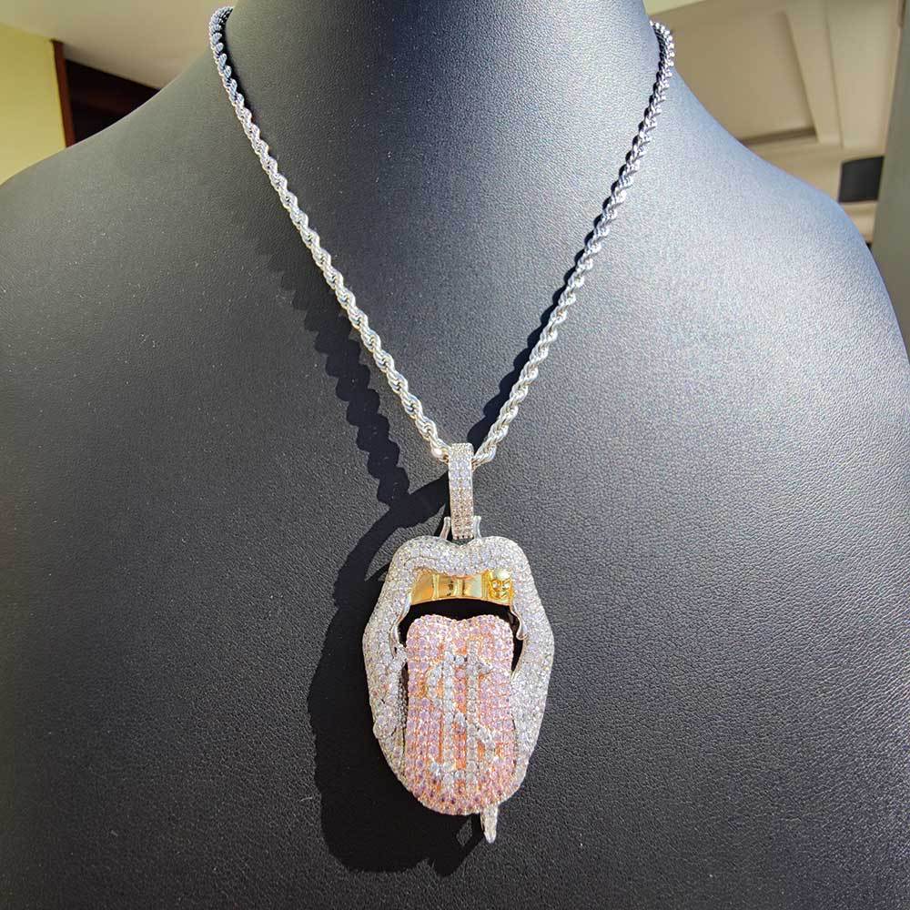 Hip Hop Dollar Pattern Pendant Necklace Shining Zirconia 14K Gold Plated Men Women Couple Gift with Twisted Rope Chain