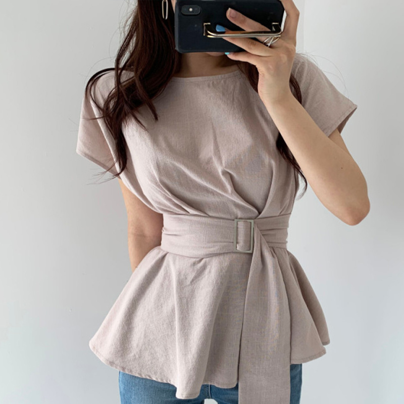 Linen Pleated Sashes Design Women's Blouse Short Sleeve Solid Breathable Ruffles Female Blouses Summer Elegant Casual Tops 210518, Black linen
Linen Pleated Sashes Design Women's Blouse Short Sleeve Solid Breathable Ruffles Female Blouses Summer Elegant Casual Tops 210518, Black linen