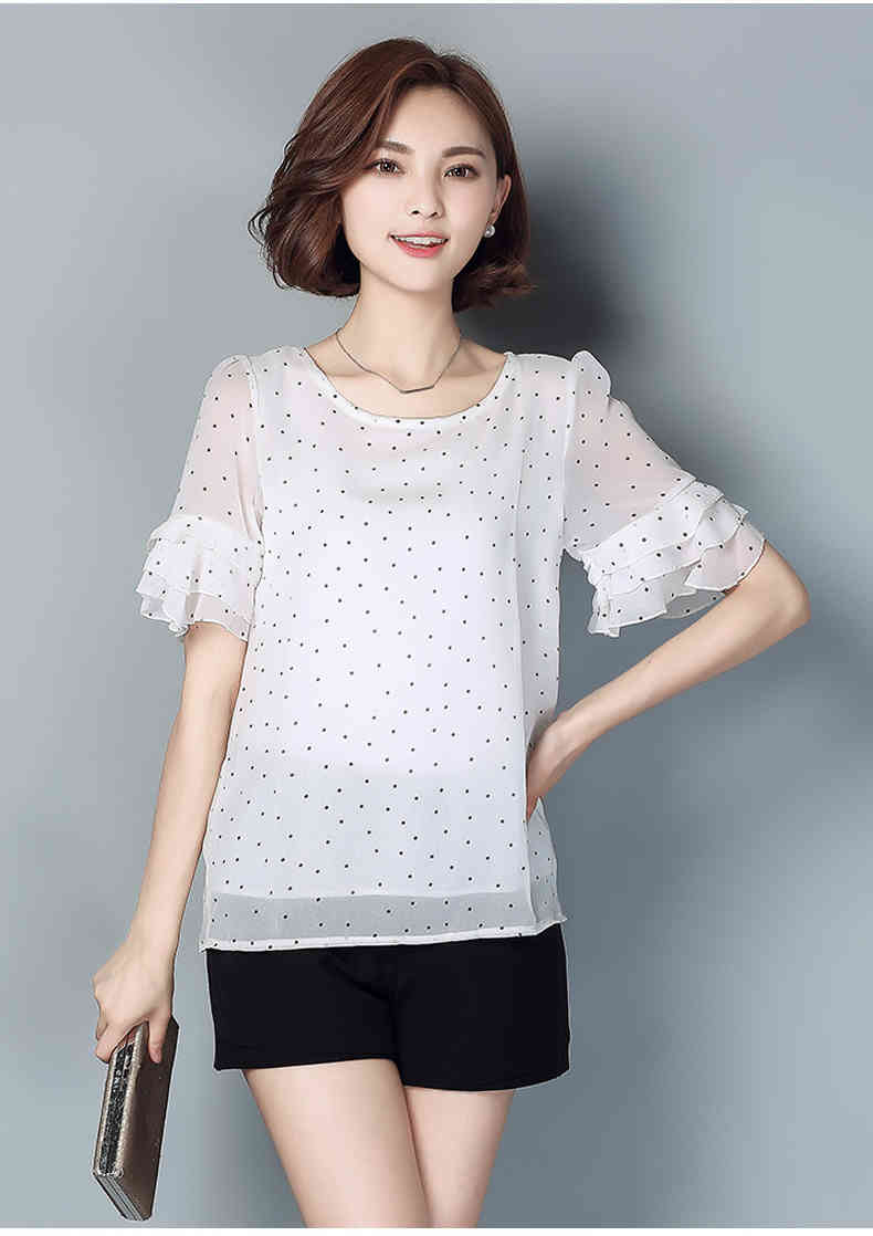women's chiffon blouse short sleeve Plus Size 4xl 5xl polka dot thin Top Casual Shirt Femme Clothing Pink White 4010 50 210427
