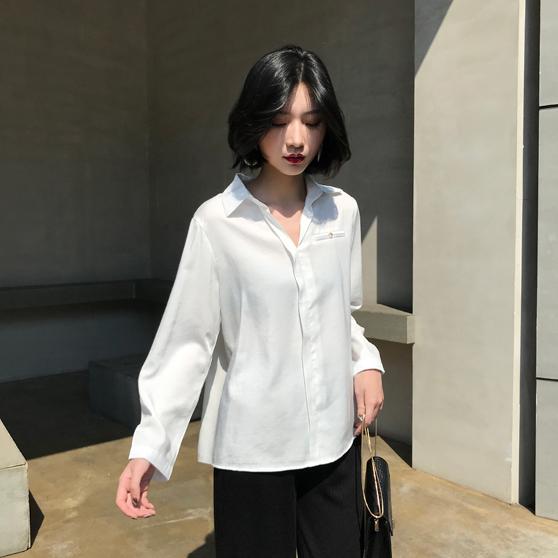 Arrival Autumn Korea Fashion Women Long Sleeve Loose Shirts Female Tops Turn-down Collar Casual White Blouse S423 210512