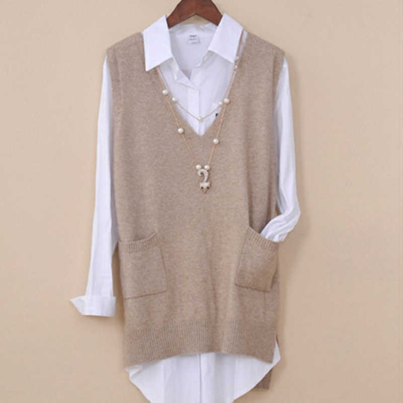 Women's Spring Autumn Cashmere Knitted Vest Both Sides Split Loose Sweater Waistcoat Female Pullover Sleeveless Tops 211007