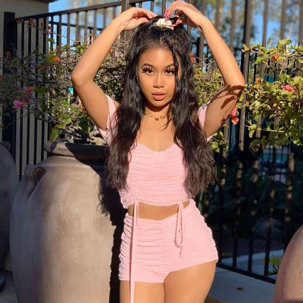 Summer Women White Lace 2 Two Pieces Sets Sexy Off Shoulder Short Sleeve Tops & Shorts Casual Club Party 210423