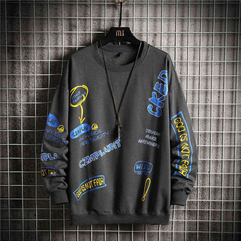 Fashion Print Sweatshirt Men Street Hip Hop Hoodies Harajuku Long Sleeve Men's Casual Sweatshirts Punk Streetwear Clothes 220114