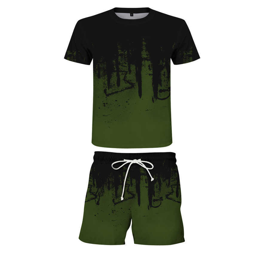 Summer Men Sets Tracksuit Short Sleeve Sportsuit Fashion Trend Well Ink Printing Tshirt + Shorts Suit Casual Wild Sportswear 6XL 210603