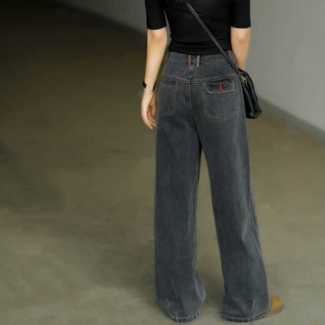 Black Straight Vintage Jeans Women's y2k Streetwear Denim Trousers Female Office High Waist Mom Drape Wide-leg Pants 210922