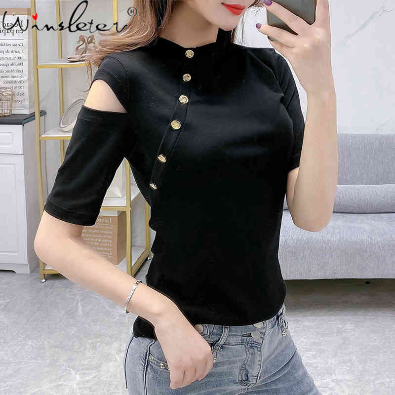Women' T-Shirt Summer Korean Style Cotton Solid Sexy Turtleneck Hollow Out Button Women Tops Half Sleeve Casual Slim Tees 2021 T1, White tshirt
Women' T-Shirt Summer Korean Style Cotton Solid Sexy Turtleneck Hollow Out Button Women Tops Half Sleeve Casual Slim Tees 2021 T1, White tshirt