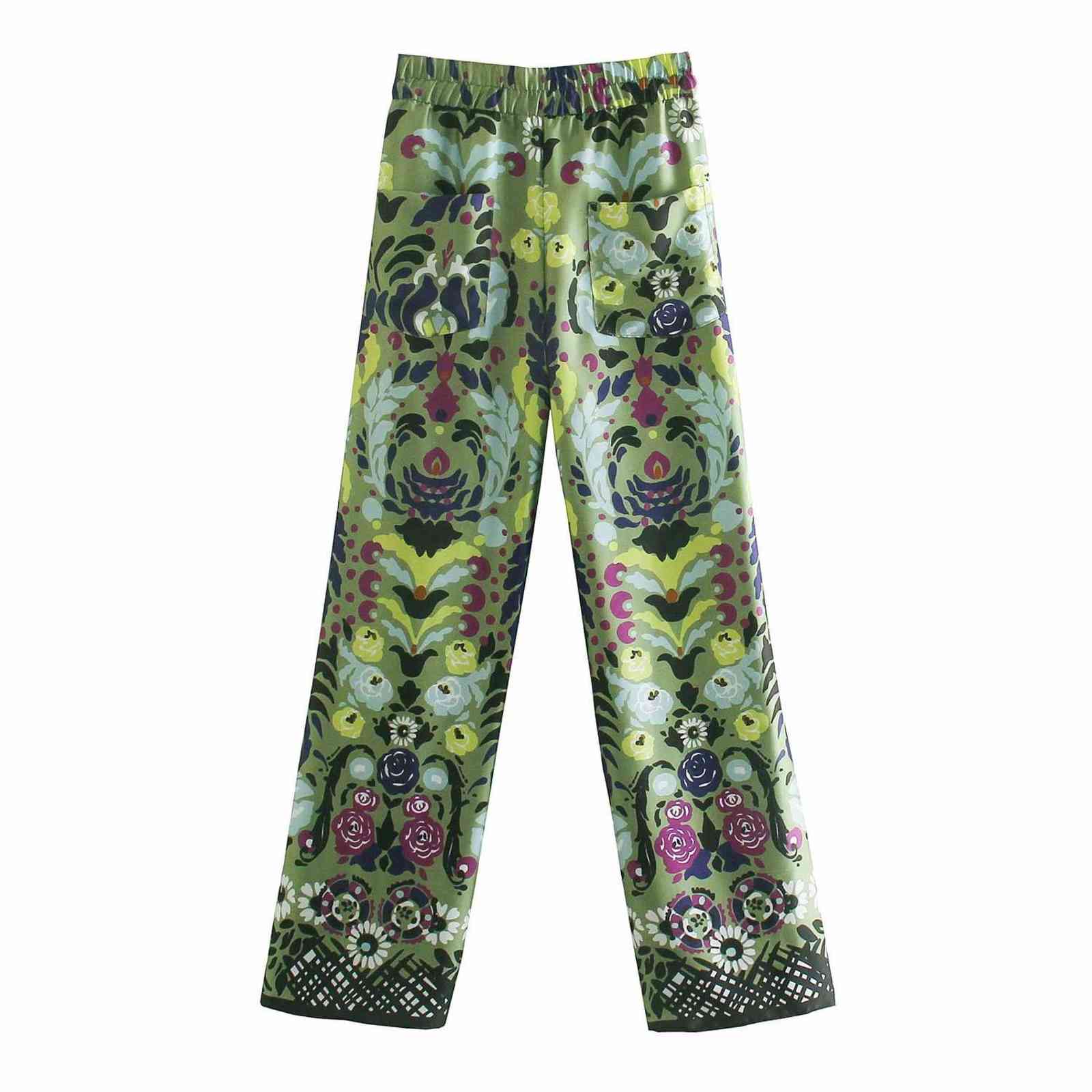 Za Wide Pants for Women Green Print Oversize High Waist Woman Trousers Summer Baggy Suits Streetwear 211115
