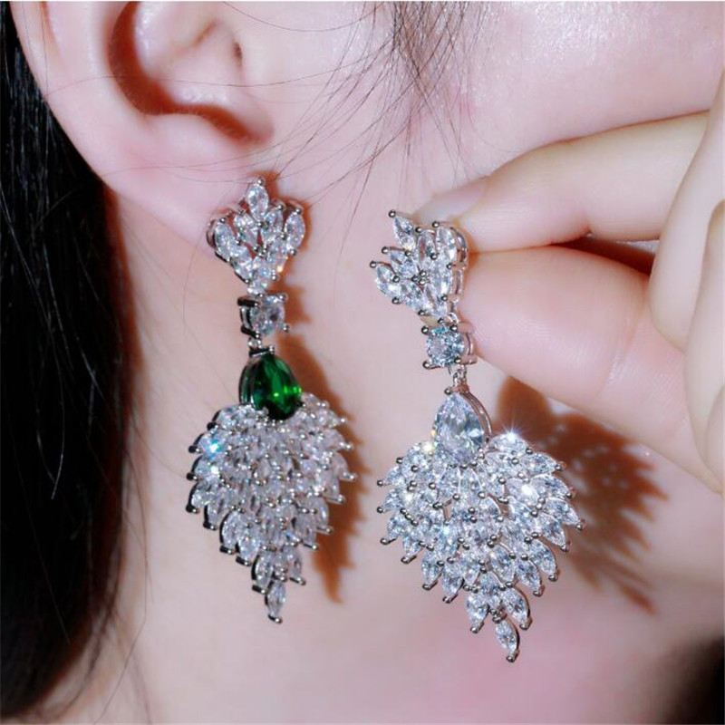 Marquise Cut White Topaz Emerald Gemstones Sterg Sier Drop Dangle Earrings for Women 1f89