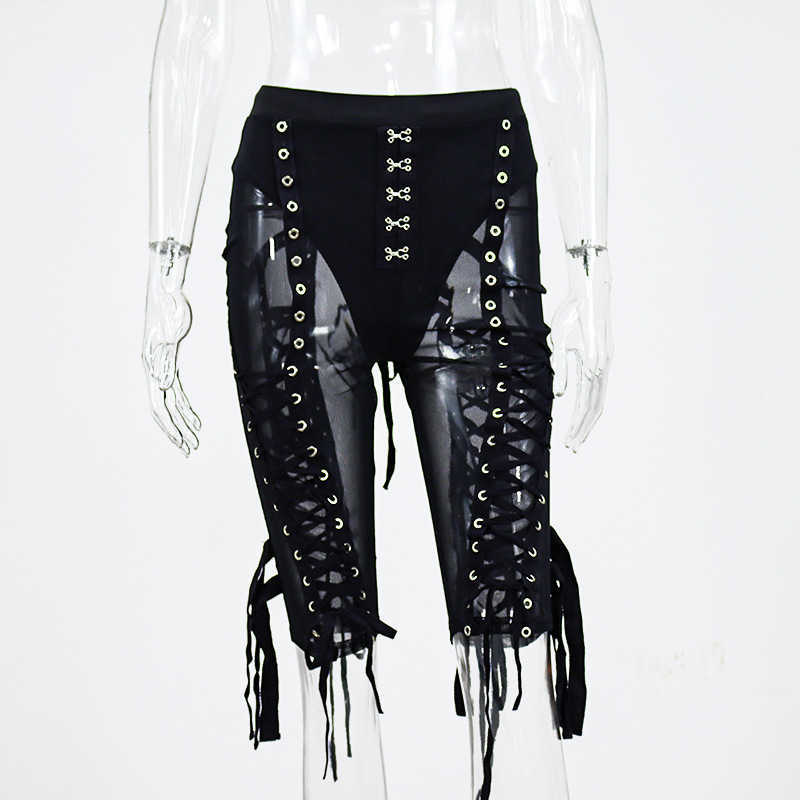 Laced Up Mesh Short Sexy Summer Skinny Street Wear Punk High Waist Biker Shorts Crisscross Eyelets Lace-up Shorts 210611