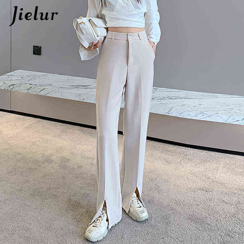 Jielur Fashion Black Trousers Suits Spring XS-2XL High Waist Casual Women's Pants Wide Leg Split Workwear Formal Zipper 211115