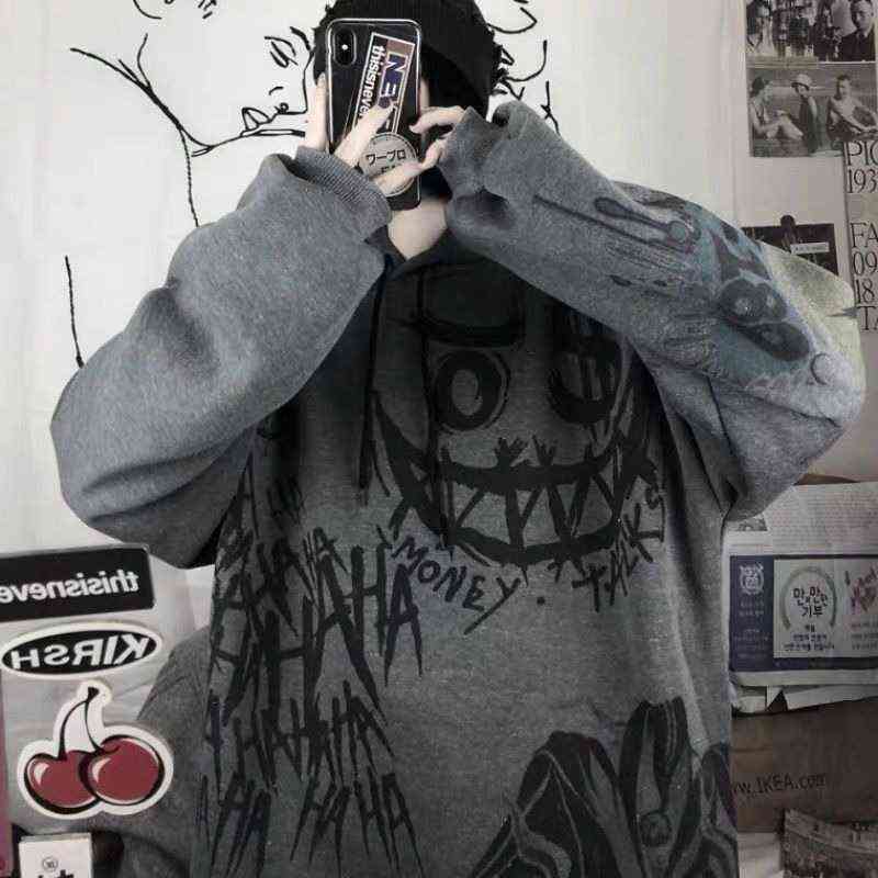 FERNAN Goth Sweatshirts Women Grunge Japan Style Anime Hip Hop Hoodie Oversized Punk Female Tops Long Sleeve Gothic Alt Clothes 211108