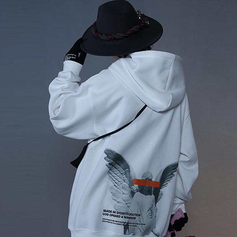 Men039s Hoodies Sweatshirts Mens Hip Hop Streetwear Harajuku Pullover Angel God Printed Hoodie Pocket Cotton Fleece Grey