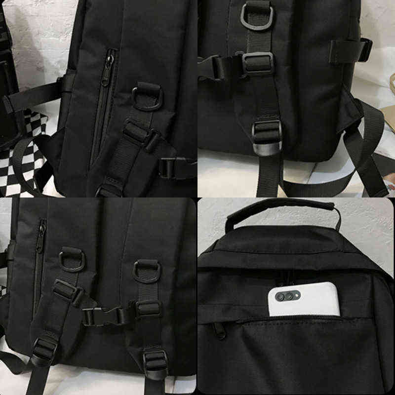 Backpacks Women Canvas Large Capacity Multi-function Leisure Harajuku Black Unisex Black Students Vintage Safari-style Chic New Y1105