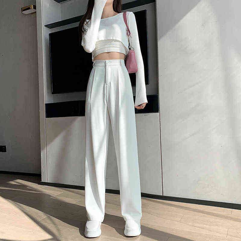 Casual High Waist Loose Wide Leg Pants for Women Autumn Summer Female Floor-Length Black Suits Ladies Trousers 211115