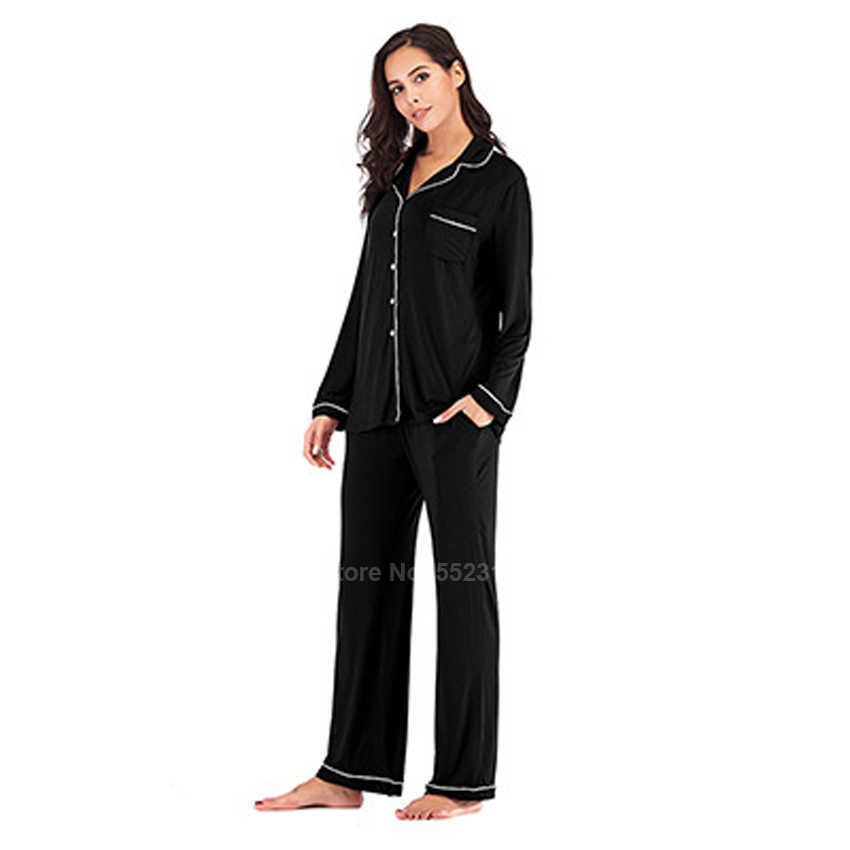 Modal Cotton Soft Sleepwear Set for Women Notch Collar Palm Leaf Pure Color Short Long Sleeve Single Breasted Lounge Pajamas PJs 210924