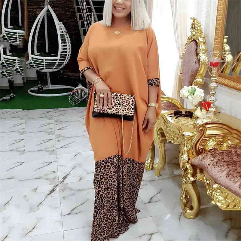 Long Maxi Dress African Dresses For Women Yellow Leopard Print Patchwork Loose Floor Length Elegant Evening Night Party Vestidos 210510