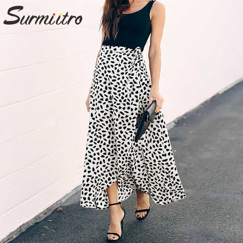 SURMIITRO Polka Dot Print Long Maxi Summer Skirt Women Fashion White Black Split High Waist Sun Wrap Aesthetic Female 210619