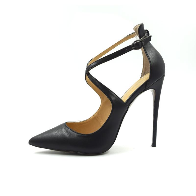 Mature Cross Tie Women High Heel Shoes Elegant Office Ladies Dress, Black matte 8cm