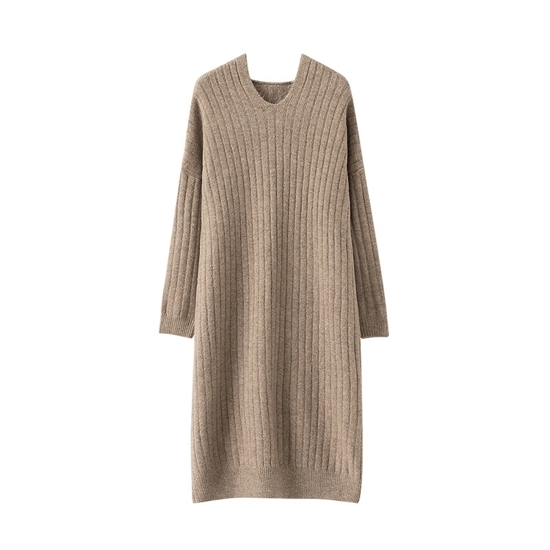 Autumn Hooded Thicken Long Knitted Dresses Ladies Loose Casual Slim Fit Korean Style Maxi for Women Winter Clothes Mujer 210604
