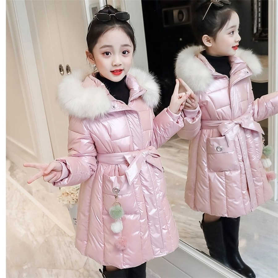 Down Kid Girl Racoon Fur Collar Thick Warm Children Shiny Winter Jackets Kids Down Jackets For Boy Coat Teenage Parka H0909