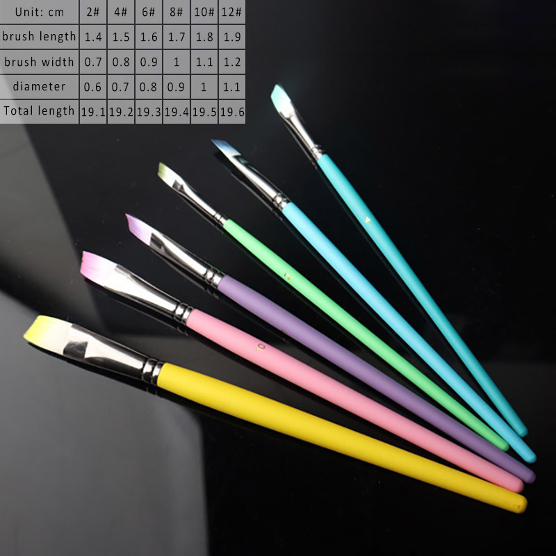 6Pcs/Set Watercolor Paint Pen Flat Peak Nylon Hair Oil Painting Brushes Drawing Art Supplies Multi Purpose Wooden Handle