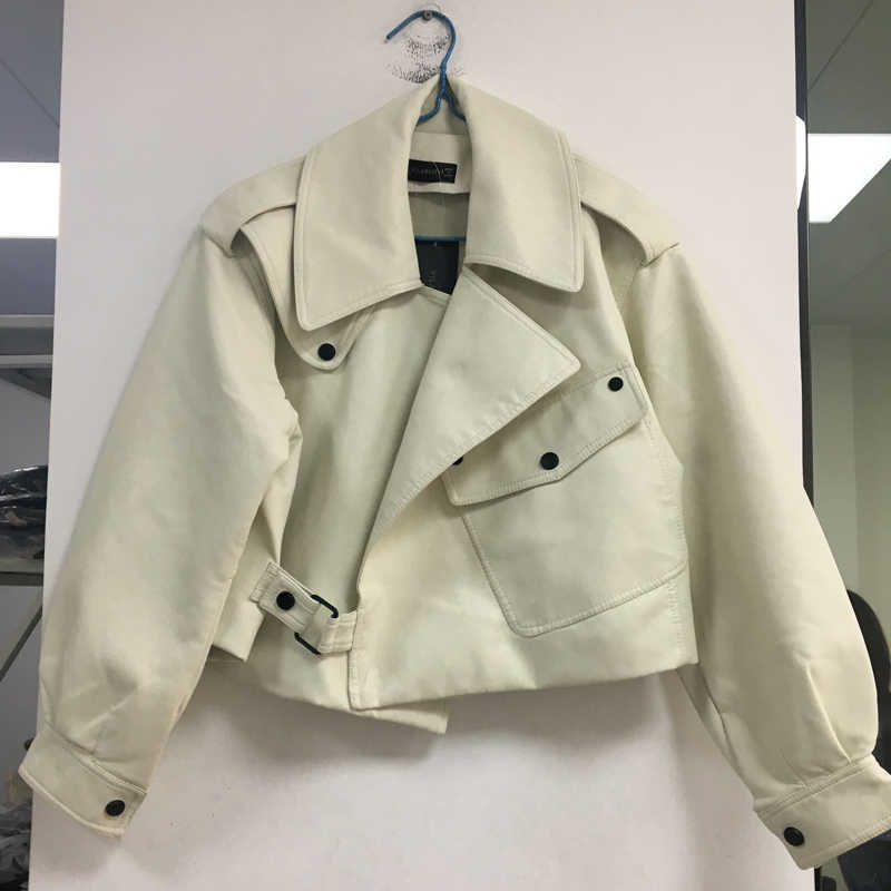 Ly Varey Lin Women Faux Leather Jacket Pu Motorcycle Coat Streetwear Loose Red Black Punk Short Soft Outwear 210526