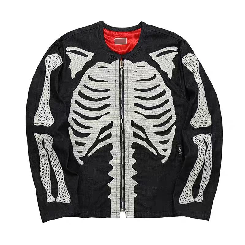 Men's Jackets Quality Japan Hip Hop Full Bone Embroidery KAPITAL Bomb Jacket Men Women Zip Sleeves Denim Coat Cotton, Black 
Men's Jackets Quality Japan Hip Hop Full Bone Embroidery KAPITAL Bomb Jacket Men Women Zip Sleeves Denim Coat Cotton, Black