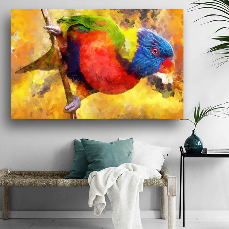 Wall Decor Abstract Colorful Parrots Modern Canvas Painting Bird Pictures For Living Room Art Posters and Prints Unframed