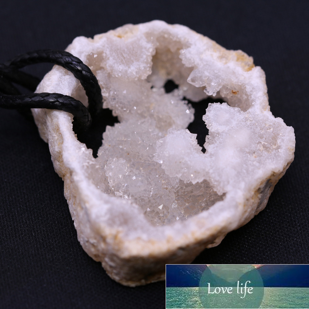 Druzy Agates Necklace for Women Men Crystal Quartz Slice Pendant Necklaces Charms Waxed Thread Natural Stone Pendant 30x40mm