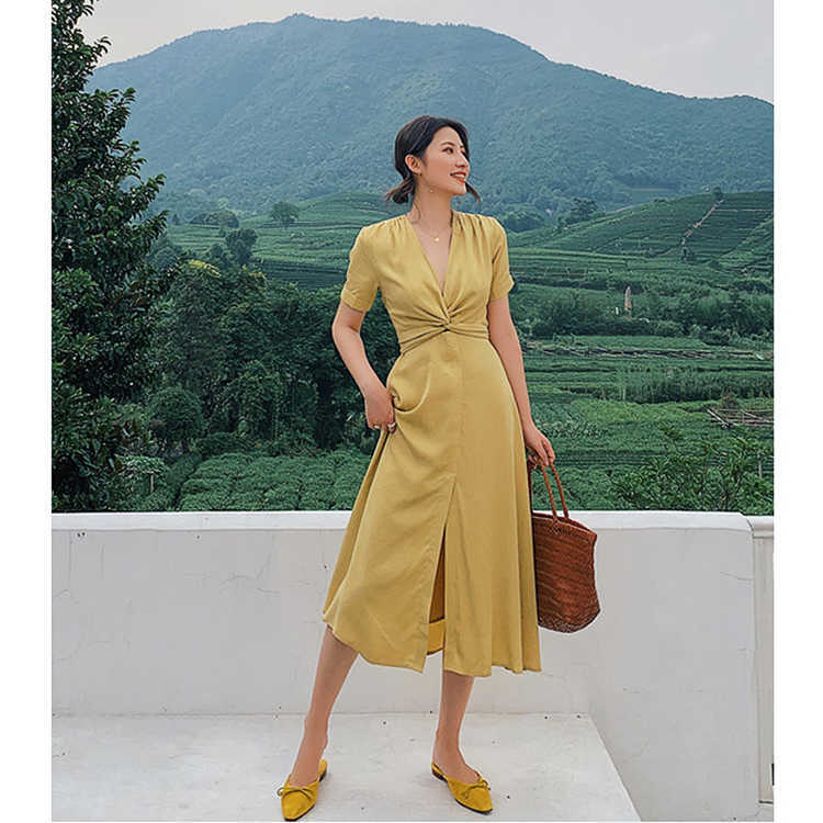 Arrive France style Women Wrap Dress V-neck Short Sleeve Crossover Ties Waist A-line Lady Vintage Vestidos 210608, Yellow
Arrive France style Women Wrap Dress V-neck Short Sleeve Crossover Ties Waist A-line Lady Vintage Vestidos 210608, Yellow
