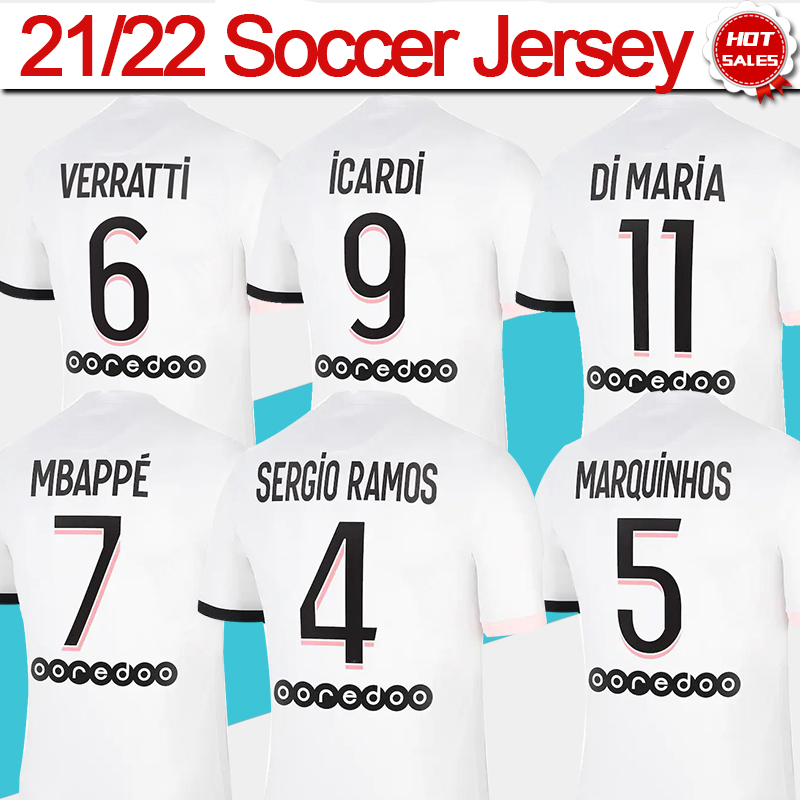 MESSI 21/22 Soccer Jersey Away White MBAPPE NEYMAR JR SERGIO ROMAS Soccer Shirt 2021/2022 Fans version ICARDI DI MARIA MARQUINHOS Men Adult Football Uniforms, Away no patch
MESSI 21/22 Soccer Jersey Away White MBAPPE NEYMAR JR SERGIO ROMAS Soccer Shirt 2021/2022 Fans version ICARDI DI MARIA MARQUINHOS Men Adult Football Uniforms, Away no patch
