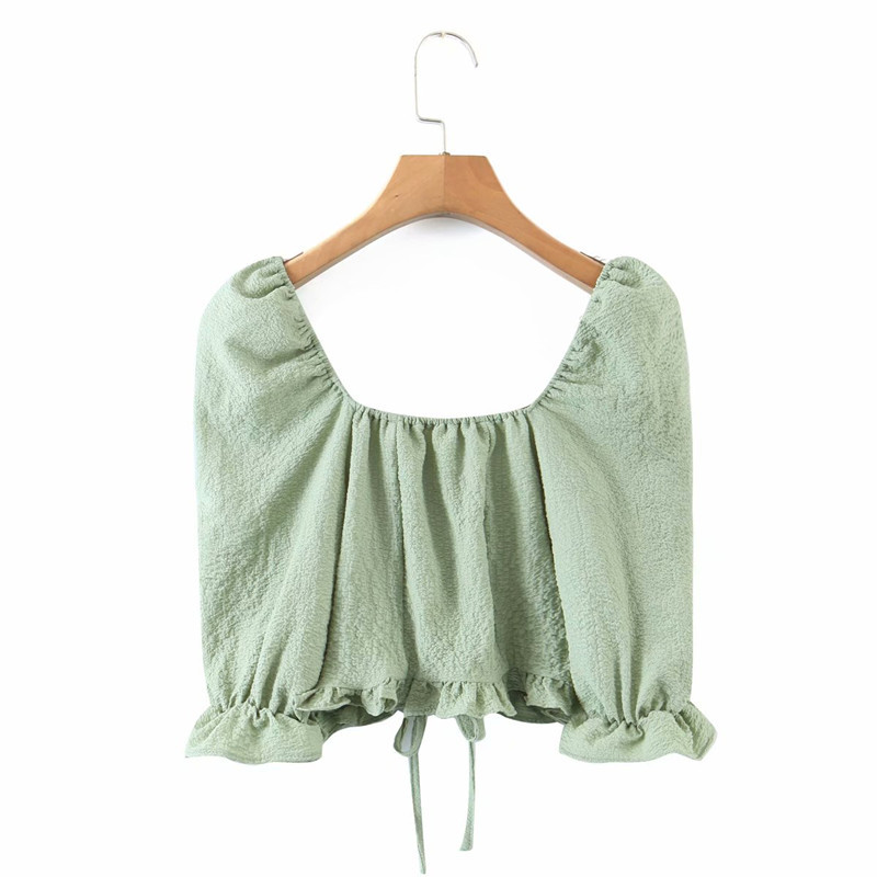 Sweet Women Square Collar Lotus Sleeve Blouse Summer Fashion Ladies High Street Female Shirt Elastic Drawstring Top 210515