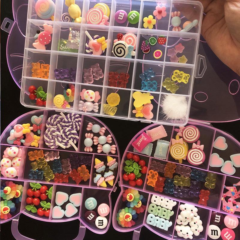 Nail Art Decorations 24/50PCS Kawaii Resin Gummy Bear Mix Candy For Acrylic Tips Decoration In 24 Grids BOX Decal Charm Kit B050(A)