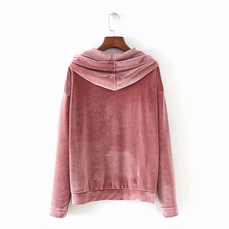 Fashion Women Patch Pocket Velvet Hoodie Pullovers Leisure Ladies Long Sleeves Smock Autumn Loose tops SW610 210430Z