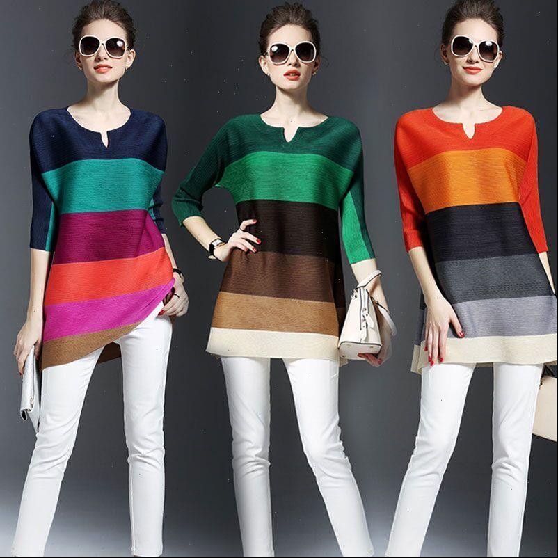 summer women t shirts pleated clothes elegant striped contrast color loose casual shirt three quarter sleeve pleats for, White
summer women t shirts pleated clothes elegant striped contrast color loose casual shirt three quarter sleeve pleats for, White