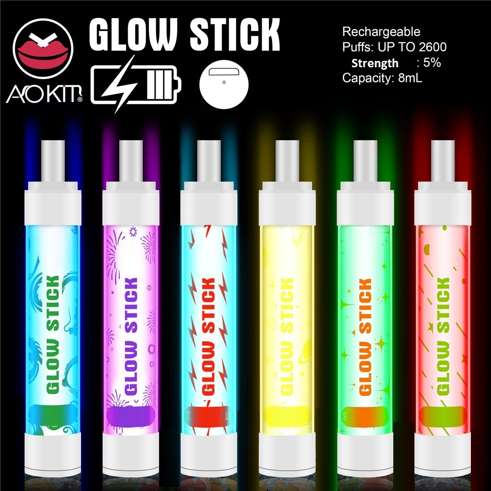 Authentic Aokit Glow Stick Disposable Pod Kit 2600 Puffs Prefilled Device 8ml Pods Rechageable Battery Vape Pen With Glowing RGB Light Vapin
Authentic Aokit Glow Stick Disposable Pod Kit 2600 Puffs Prefilled Device 8ml Pods Rechageable Battery Vape Pen With Glowing RGB Light Vapin