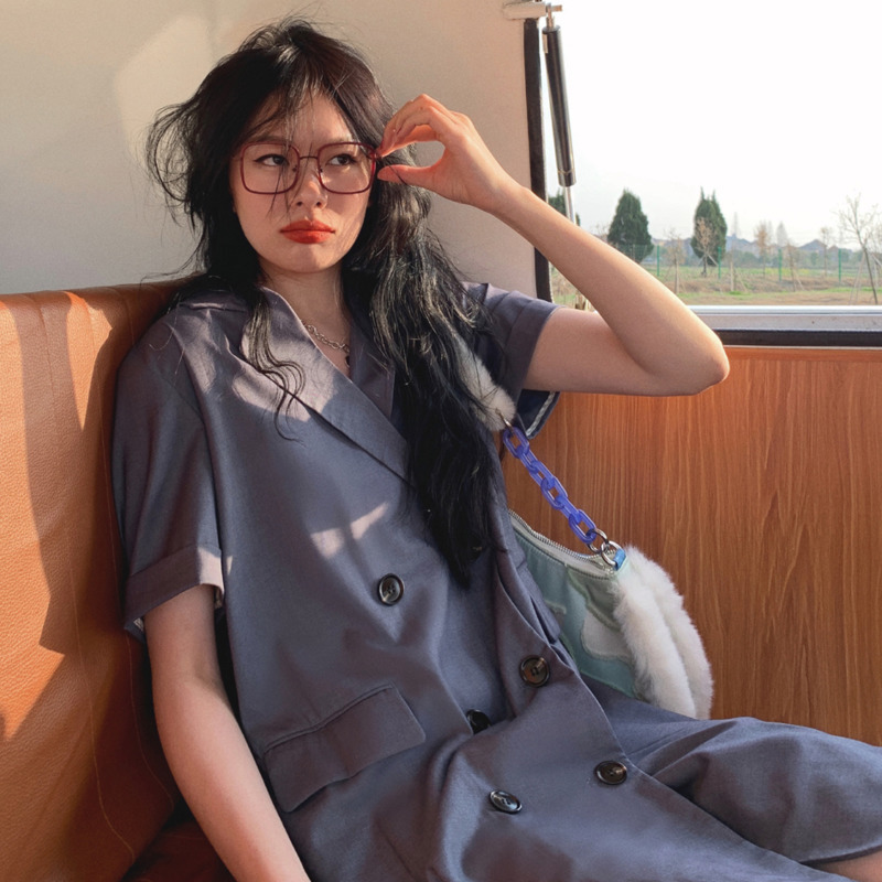 Women Dress Lapel Collar High Waist A-line Short Sleeve Temperament Fashion Summer 2H734 210526