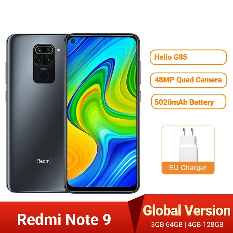 

Global Version Xiaomi Redmi Note 9 Smartphone NFC 64GB 128GB Helio G85 6.53 48MP AI Quad Camera Note9 Mobile Phones 5020mAh