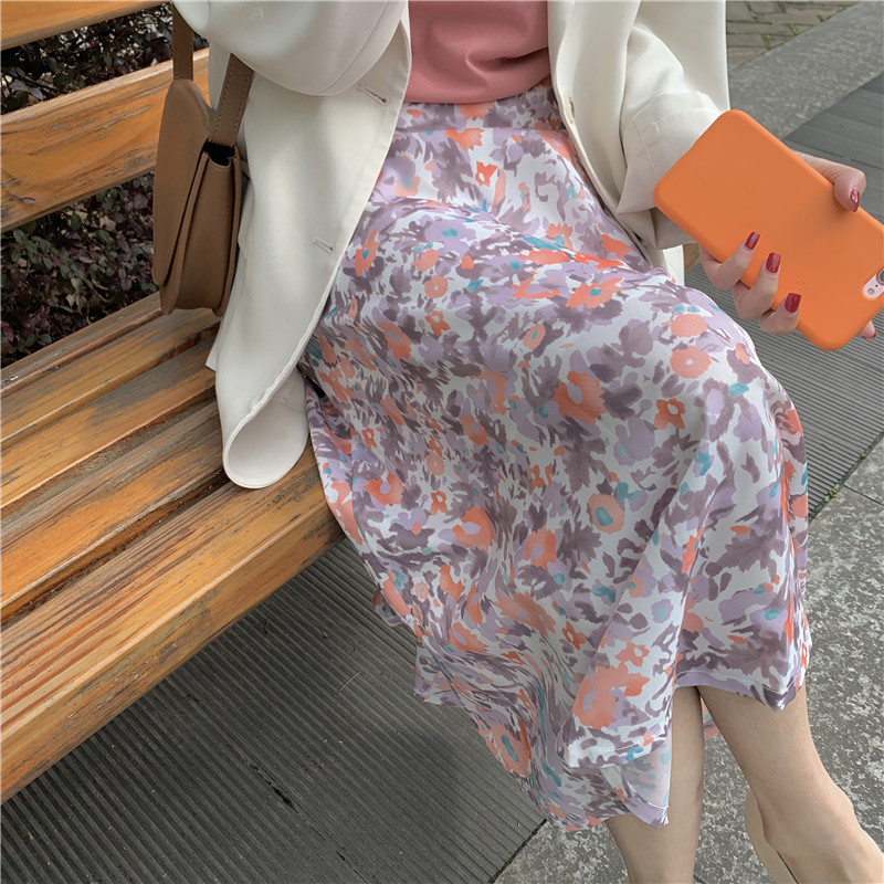 High Waist A-line Skirts Womens korean style Summer Autumn Vintage Midi Woman Print Floral Elegant Long Skirt 9945 210512