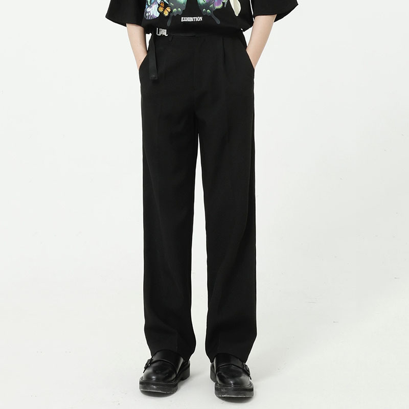 IEFB Men's Spring Summer Suit Pants Causal Straight Metal Buckle Slim Fit Business Trousers Black Grey Clothes 9Y6151 210524