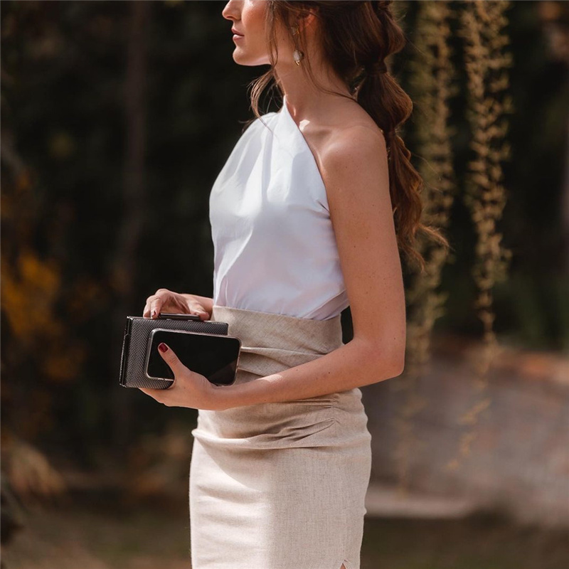 Elegant Woman White One-Shoulder Cotton Tops Spring Fashion Ladies Irregular Top Female Streetwear Button 210515