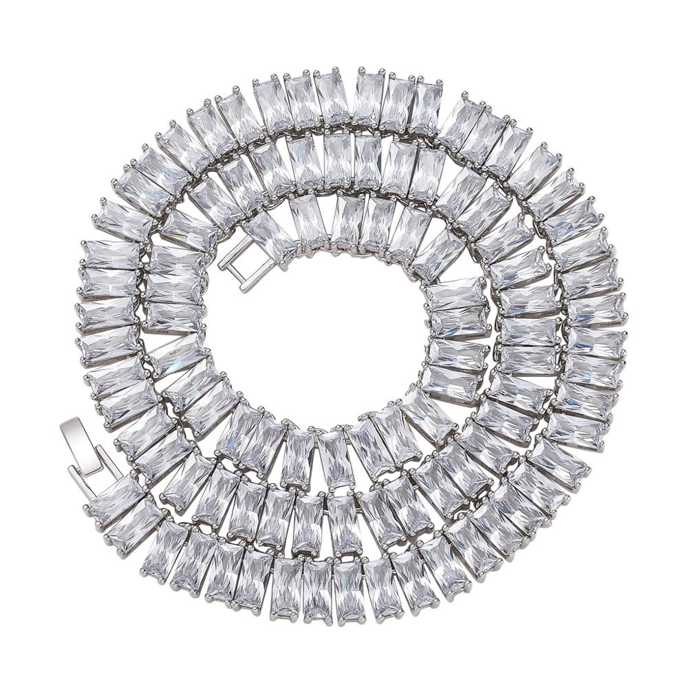 Iced Out Bling AAA Square Zircon Baguette Tennis Chain Necklace Party Punk White Gold New Fashion Hip Hop Necklaces Jewelry Bijoux Collier Gifts for M