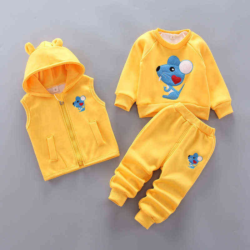Baby Girl Clothes For Children Clothing Sets Vest+Coat+Pant 3 Picecs Boy Set Cartoon Bear Girls 1-4 Age 211104