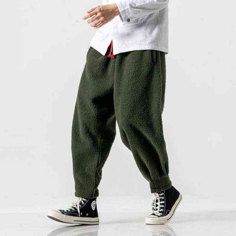 HOUZHOU Men's Winter Pants Black Trousers Male Casual Fleece Pants Fleeced Clothing Khaki Harajuku Korean Streetwear Hip Hop 5XL 211112
