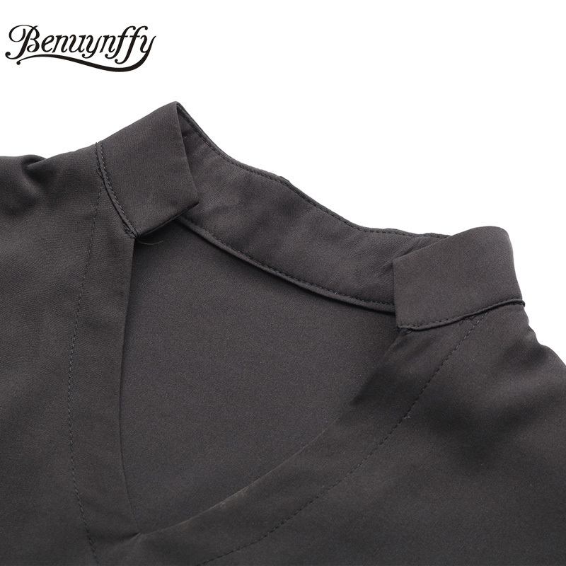 Notched Neck Lace Patchwork Long Sleeve Tops Blouses Women Spring Summer Black Elegant Office Lady Belted Blouse 210510