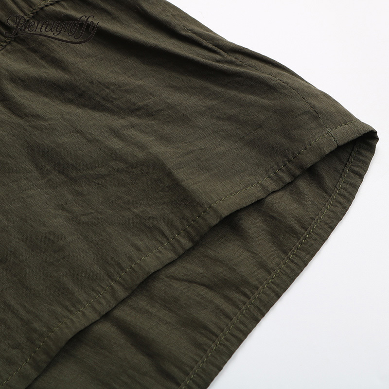 Notch Neck Solid Drawstring Waist Shirts Women Fashion Summer Casual Pocket Half Sleeve Button up Shirt Tops 210510