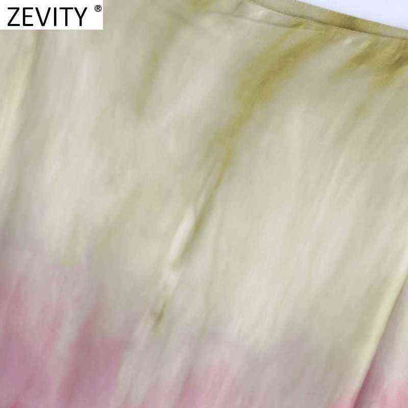 Zevity Women Fashion Gragual Color Tie Dyed Printing Satin Wide Leg Pants Retro Female Side Zipper Chic Long Trousers P1030 211115