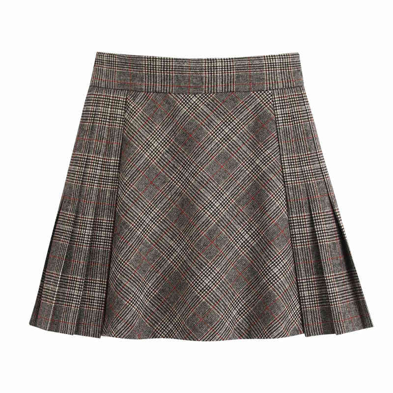 Vintage Woman Grey Pladis Patchwork Pleated Mini Skirts Spring Fashion Ladies Soft A-Line Skirt Female Elegant 210515