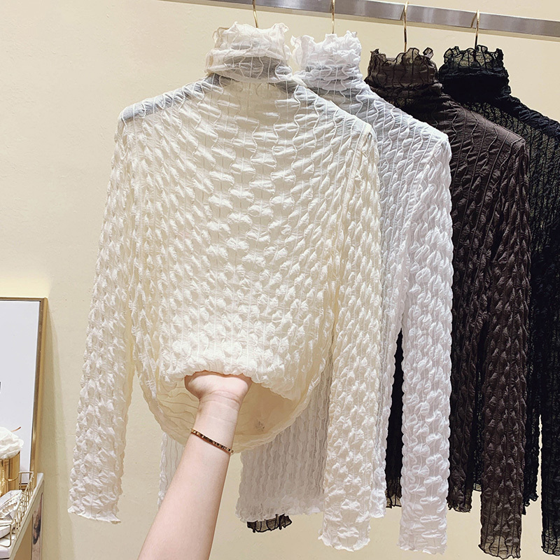 Lucyever Turtleneck Lace Net Yarn Bottoming Shirts Women Fashion Wave Pleated Solid Blouses Woman Slim Autumn Jumper Tops 210521, Coffee
Lucyever Turtleneck Lace Net Yarn Bottoming Shirts Women Fashion Wave Pleated Solid Blouses Woman Slim Autumn Jumper Tops 210521, Coffee