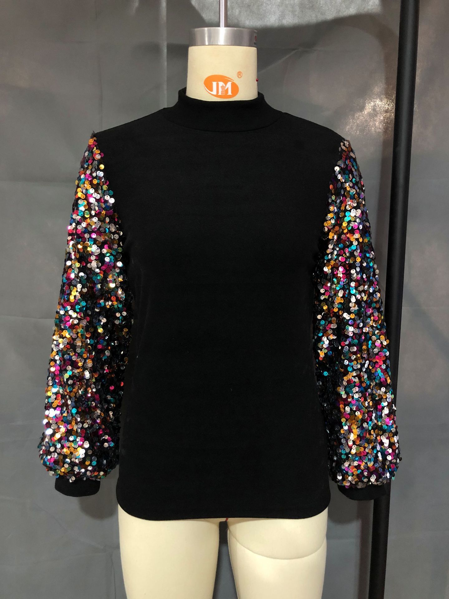 Women Sweater Lantern Sleeve Knitted Sequined Stitching Bottoming Pullovers Fashion Tops Autumn Winter 210513